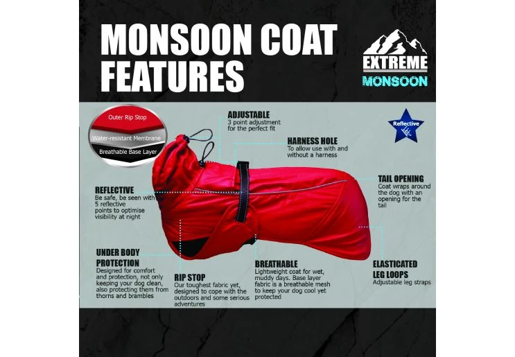Ancol Muddy Paws - Extreme Monsoon Dog Coat - Red 4 Ancol Muddy Paws - Extreme Monsoon Dog Coat - Red - Image 2