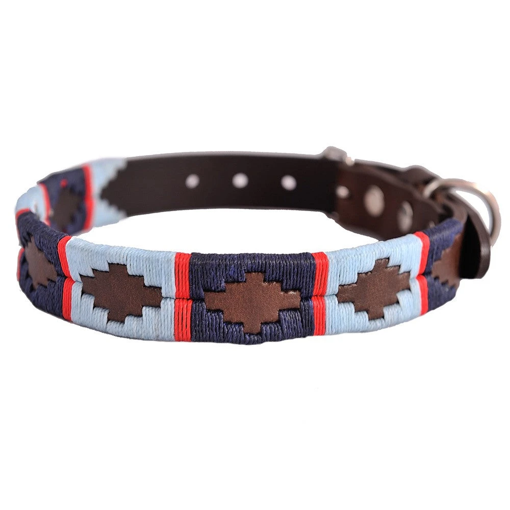 Pioneros Polo Dog Collar - Navy/Pale Blue/Red Stripe 3 Pioneros Polo Dog Collar - Navy/Pale Blue/Red Stripe