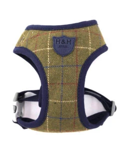 Hugo & Hudson - Dark Green Checked Tweed Dog Harness