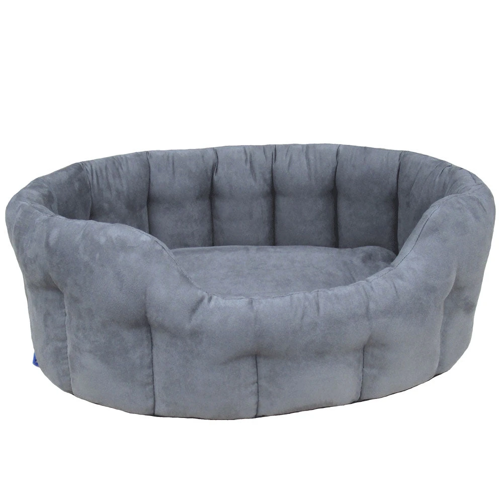 P&L Premium Oval Drop Fronted Faux Suede Softee Grey Dog Bed 3 P&L Premium Oval Drop Fronted Faux Suede Softee Grey Dog Bed