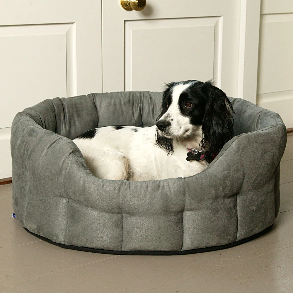 P&L Premium Oval Drop Fronted Faux Suede Softee Grey Dog Bed 4 P&L Premium Oval Drop Fronted Faux Suede Softee Grey Dog Bed - Image 2