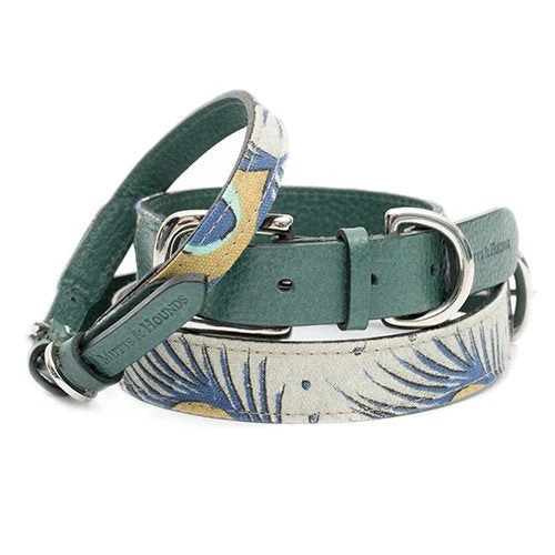 Mutts & Hounds Peacock Linen & Leather Dog Collar 3 Mutts & Hounds Peacock Linen & Leather Dog Collar