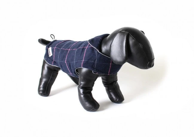 Doodlebone - Reversible Tweed Dog Jacket - Dark Blue / Raspberry 3 Doodlebone - Reversible Tweed Dog Jacket - Dark Blue / Raspberry