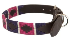 Pioneros Polo Dog Collar - Purple / Berry / White Stripe