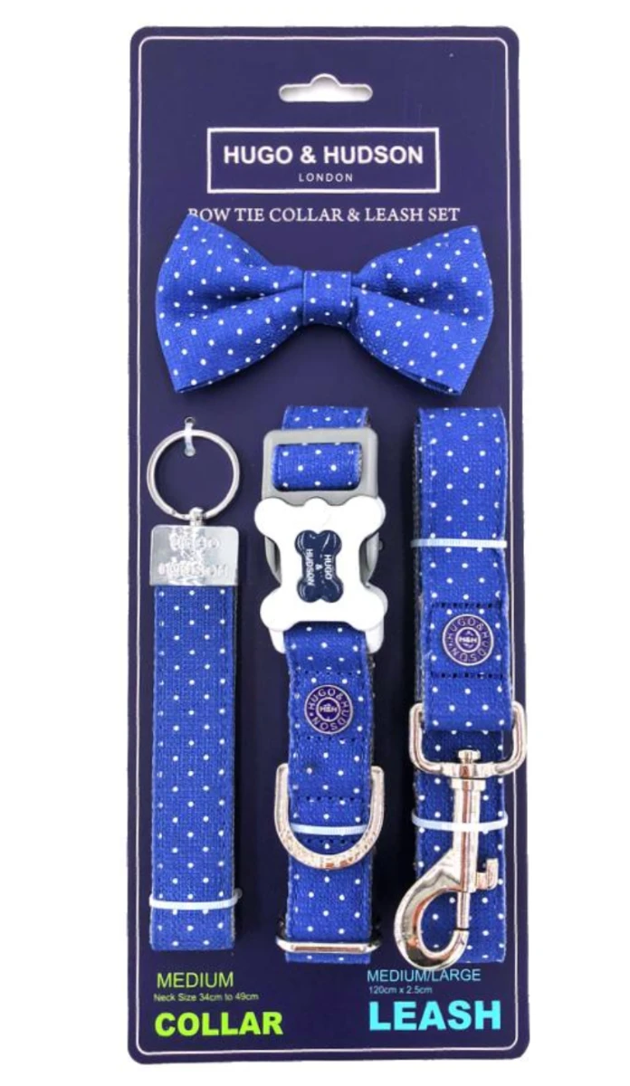 Hugo & Hudson - Navy Polka Dot Dog Accessory Set 3 Hugo & Hudson - Navy Polka Dot Dog Accessory Set