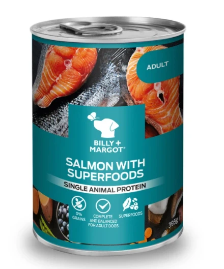 Billy & Margot - Salmon & Superfoods Wet Dog Food 12 X 396g Tins 3 Billy & Margot - Salmon & Superfoods Wet Dog Food 12 X 396g Tins