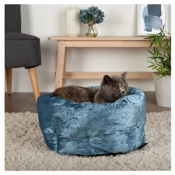 Scruffs - Velvet Donut Cat/Small Dog Bed - Blue -Pet dog scruffs velvet donut pet bed blue 3