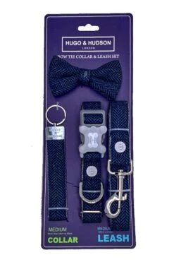 Hugo & Hudson - Navy Herringbone Dog Accessory Set