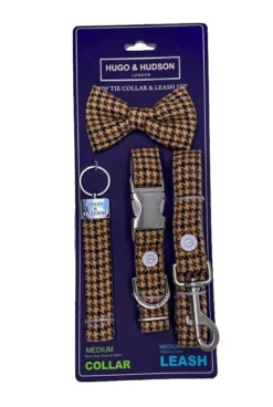 Hugo & Hudson - Navy And Brown Houndstooth Dog Accessory Set