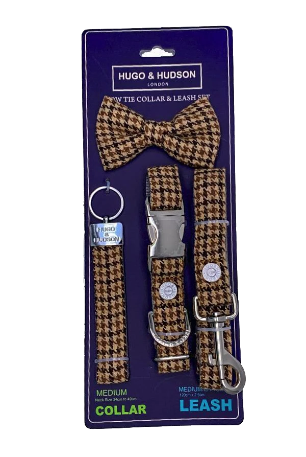 Hugo & Hudson - Navy And Brown Houndstooth Dog Accessory Set 3 Hugo & Hudson - Navy And Brown Houndstooth Dog Accessory Set