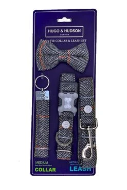 Hugo & Hudson - Grey Checked Herringbone Dog Accessory Set