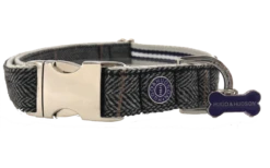 Hugo & Hudson - Grey Checked Herringbone Dog Collar